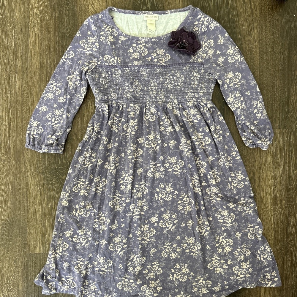 Monsoon Purple Floral Dress Long Sleeve Size 9/10 COMFY